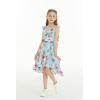 imageGirl Ruffle Wrap Hawaiian Luau Dress in RafelsiaPink Hibiscus Vine Turquoise