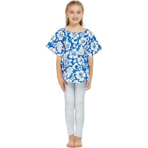 imageGirl Elastic Strap Hawaiian Luau Poncho Top in Classic Hibiscus BlueClassic Hibiscus Blue
