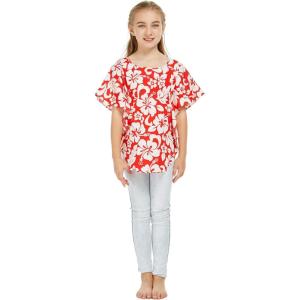 imageGirl Elastic Strap Hawaiian Luau Poncho Top in Classic Hibiscus BlueClassic Hibiscus Red