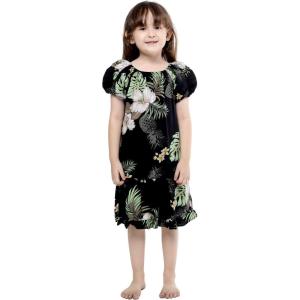 imageGirl Hawaiian Short Sleeve Simple Muumuu Ruffle Dress in Pineapple GardenPineapple Garden Black