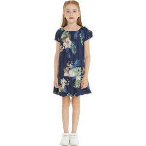 imageGirl Hawaiian Short Sleeve Simple Muumuu Ruffle Dress in Pineapple GardenPineapple Garden Navy