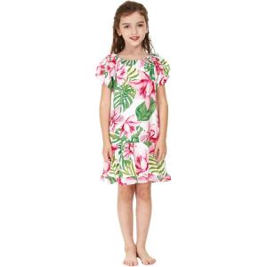imageGirl Hawaiian Short Sleeve Simple Muumuu Ruffle Dress in Sandy BeachLotus and Orchid