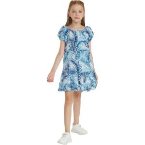 imageGirl Hawaiian Short Sleeve Simple Muumuu Ruffle Dress in Sandy BeachSimply Blue Leaf