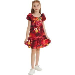 imageGirl Hawaiian Simple Muumuu Dress in Sunset and DolphinSunset and Dolphin Red