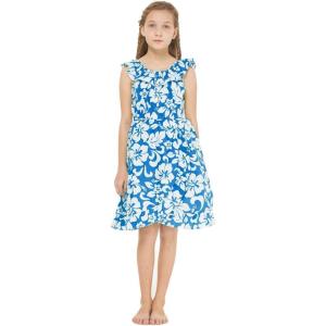 imageGirl Luau Wrap Ruffle Dress in Classic Red HibiscusClassic Blue Hibiscus