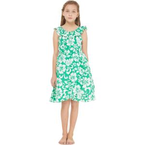 imageGirl Luau Wrap Ruffle Dress in Classic Red HibiscusClassic Green Hibiscus