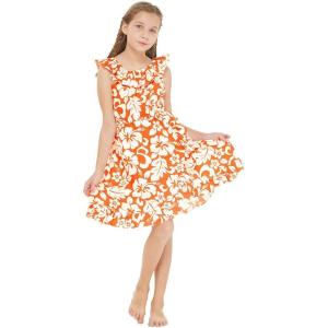 imageGirl Luau Wrap Ruffle Dress in Classic Red HibiscusClassic Orange Hibiscus
