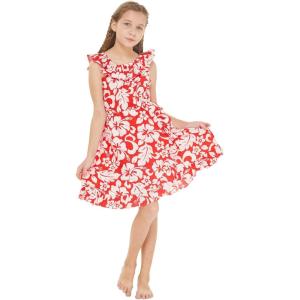 imageGirl Luau Wrap Ruffle Dress in Classic Red HibiscusClassic Red Hibiscus
