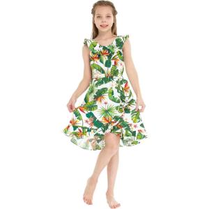 imageGirl Luau Wrap Ruffle Dress in Vintage Tropical ToileBird of Paradise