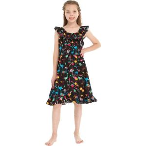 imageGirl Luau Wrap Ruffle Dress in Vintage Tropical ToileFlamingo Party Black