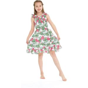 imageGirl Luau Wrap Ruffle Dress in Vintage Tropical ToileFlamingo in Love