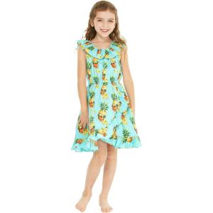 imageGirl Luau Wrap Ruffle Dress in Vintage Tropical ToilePineapple Skull Turquoise
