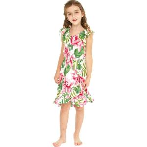 imageGirl Ruffle Wrap Hawaiian Luau Dress in Day Dream BloomLotus and Orchid