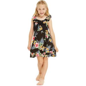 imageGirl Ruffle Wrap Hawaiian Luau Dress in HibiscusHibiscus Black