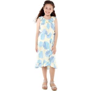 imageGirl Ruffle Wrap Hawaiian Luau Dress in IndriPacific Palm Cream