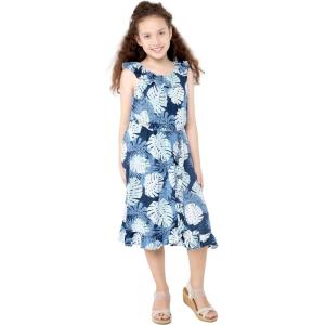 imageGirl Ruffle Wrap Hawaiian Luau Dress in IndriPacific Palm Navy