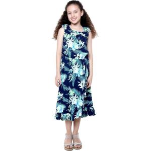 imageGirl Ruffle Wrap Hawaiian Luau Dress in Pretty Tropical FloralOrchid Breeze Navy
