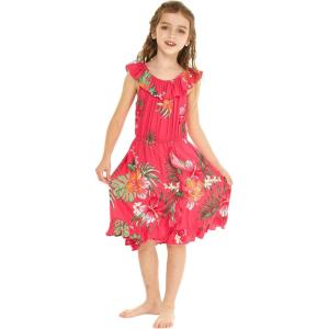 imageGirl Ruffle Wrap Hawaiian Luau Dress in Pretty Tropical FloralPretty Tropical Hot Pink