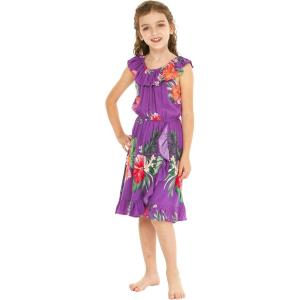 imageGirl Ruffle Wrap Hawaiian Luau Dress in Pretty Tropical FloralPretty Tropical Purple