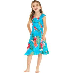 imageGirl Ruffle Wrap Hawaiian Luau Dress in Pretty Tropical FloralPretty Tropical Turquoise