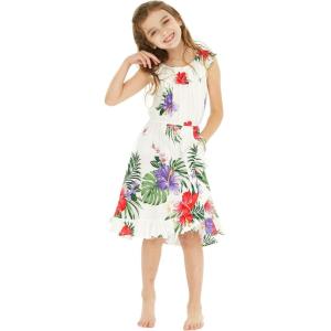 imageGirl Ruffle Wrap Hawaiian Luau Dress in Pretty Tropical FloralPretty Tropical White