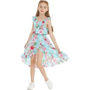 imageGirl Ruffle Wrap Hawaiian Luau Dress in RafelsiaPink Hibiscus Vine Turquoise