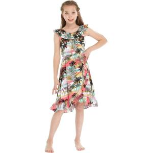 imageGirl Ruffle Wrap Hawaiian Luau Dress in SunsetSunset Neon Pastel