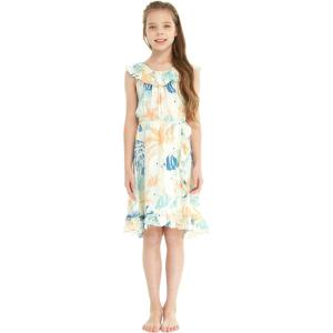 imageGirl Ruffle Wrap Hawaiian Luau Dress in Wispy CereusSandy Beach Beige