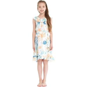 imageGirl Ruffle Wrap Hawaiian Luau Dress in Wispy CereusSandy Beach White