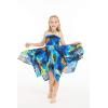 imageGirl Gypsy Uneven Bottom Hawaiian Luau Dress in Blue Sunset Size 8