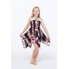 imageGirl Gypsy Uneven Bottom Hawaiian Luau Dress in Hibiscus VinePink Black Hibiscus Vine