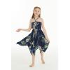 imageGirl Gypsy Uneven Bottom Hawaiian Luau Dress in Wispy Cereus BlackPineapple Garden Navy
