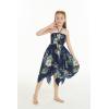 imageGirl Gypsy Uneven Bottom Hawaiian Luau Dress in Wispy Cereus BlackPineapple Garden Navy