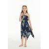 imageGirl Gypsy Uneven Bottom Hawaiian Luau Dress in Wispy Cereus BlackPineapple Garden Navy