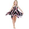 imageGirl Gypsy Uneven Bottom Hawaiian Luau Dress in Hibiscus VinePink Black Hibiscus Vine