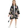 imageGirl Hawaiian Beach Luau Wrap Kimono Dress in Hibiscus BlueBlack