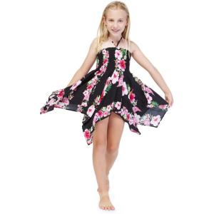 imageGirl Gypsy Uneven Bottom Hawaiian Luau Dress in Hibiscus VinePink Black Hibiscus Vine