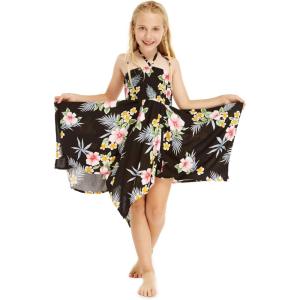 imageGirl Gypsy Uneven Bottom Hawaiian Luau Dress in HibiscusBlack Hibiscus