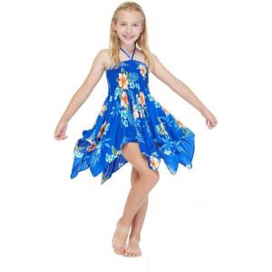 imageGirl Gypsy Uneven Bottom Hawaiian Luau Dress in HibiscusBlue Hibiscus