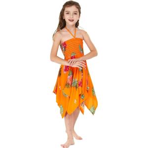 imageGirl Gypsy Uneven Bottom Hawaiian Luau Dress in Pretty TropicalPretty Tropical Orange