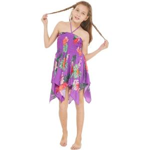 imageGirl Gypsy Uneven Bottom Hawaiian Luau Dress in Pretty TropicalPretty Tropical Purple