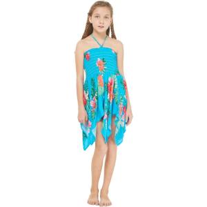 imageGirl Gypsy Uneven Bottom Hawaiian Luau Dress in Pretty TropicalPretty Tropical Turquoise