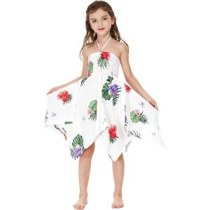 imageGirl Gypsy Uneven Bottom Hawaiian Luau Dress in Pretty TropicalPretty Tropical White