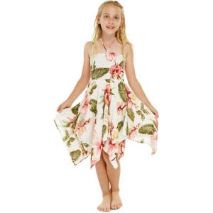 imageGirl Gypsy Uneven Bottom Hawaiian Luau Dress in RafelsiaCream Rafelsia