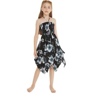 imageGirl Gypsy Uneven Bottom Hawaiian Luau Dress in Sandy BeachMidnight Bloom