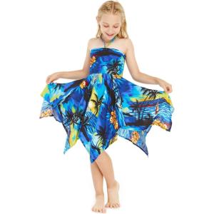 imageGirl Gypsy Uneven Bottom Hawaiian Luau Dress in SunsetBlue Sunset
