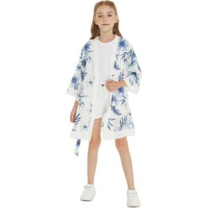 imageGirl Hawaiian Beach Luau Wrap Kimono Dress in Day Dream BloomWhite