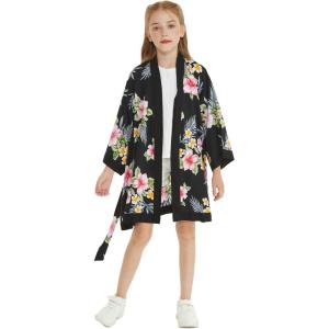imageGirl Hawaiian Beach Luau Wrap Kimono Dress in Hibiscus BlueBlack