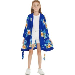 imageGirl Hawaiian Beach Luau Wrap Kimono Dress in Hibiscus BlueBlue