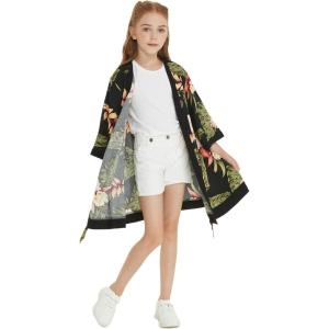 imageGirl Hawaiian Beach Luau Wrap Kimono Dress in Rafelsia CreamBlack